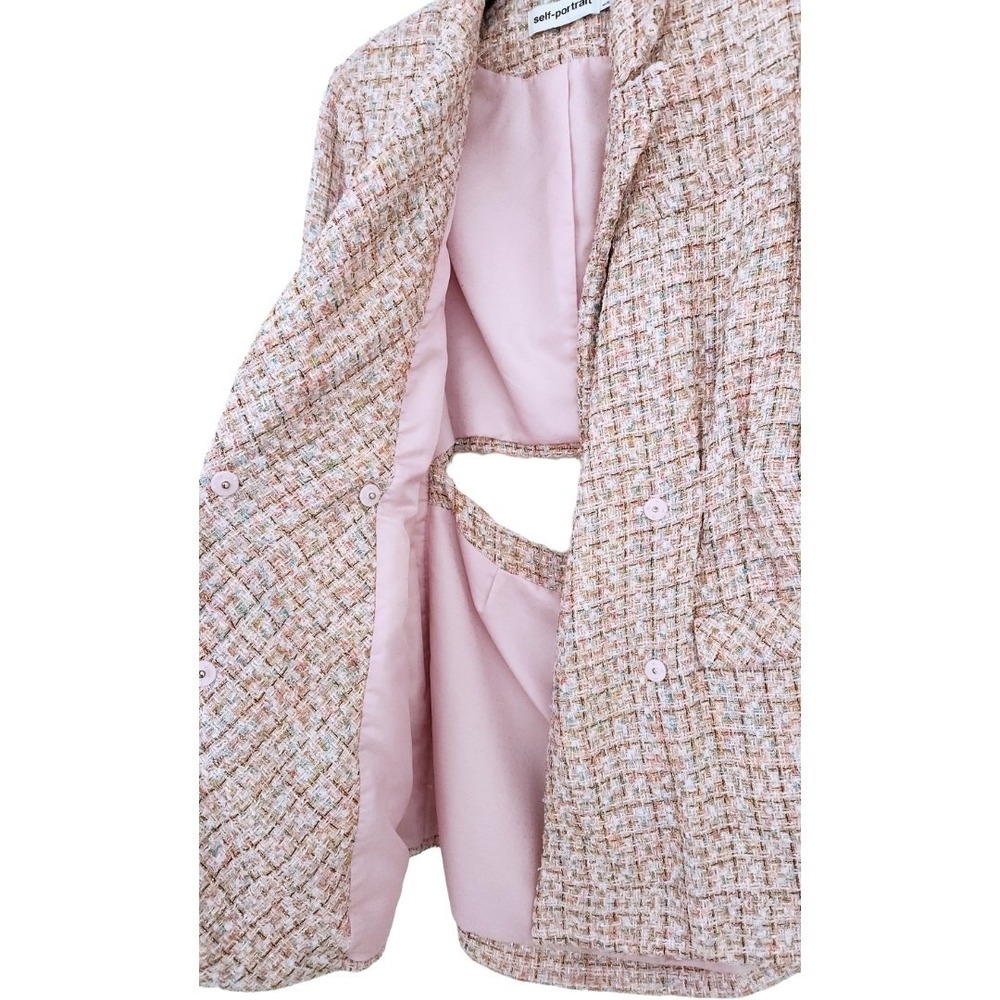 Self-Portrait Tweed Boucle Mini Dress Pink Gold Sequin Long Sleeve Suit Blazer 8 - Picture 7 of 12